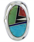 Southwest Genuine Sterling Silver Multicolor Ring Size 6-3/4 JX37639